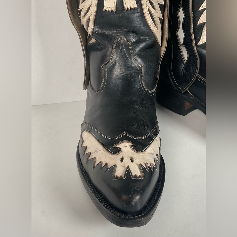 Vintage Thunderbird Cowboy Boots | Tooled Inlays | Mule Ear | 1960s | Men’s 9 - Picture 7 of 16